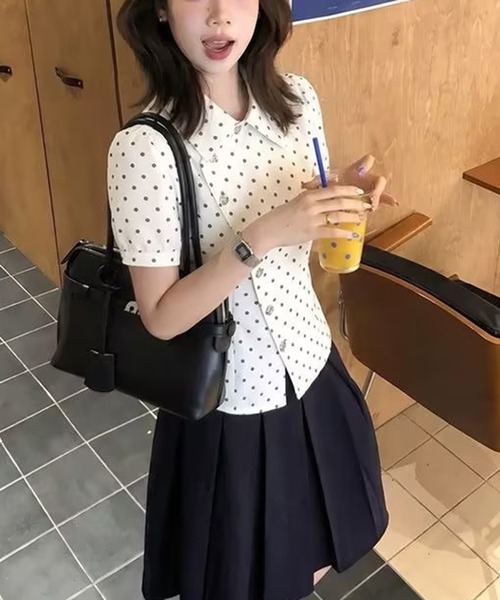 AsheKsha(アシクシャ)の「水玉柄ウエストマーク半袖シャツ(Tシャツ/カットソー・レディース・ホワイト・M)」の2枚目の写真