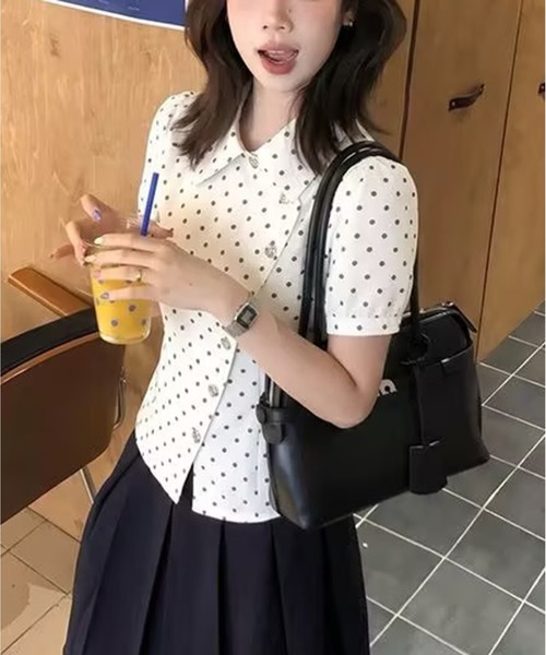 AsheKsha(アシクシャ)の「水玉柄ウエストマーク半袖シャツ(Tシャツ/カットソー・レディース・ホワイト・M)」の3枚目の写真