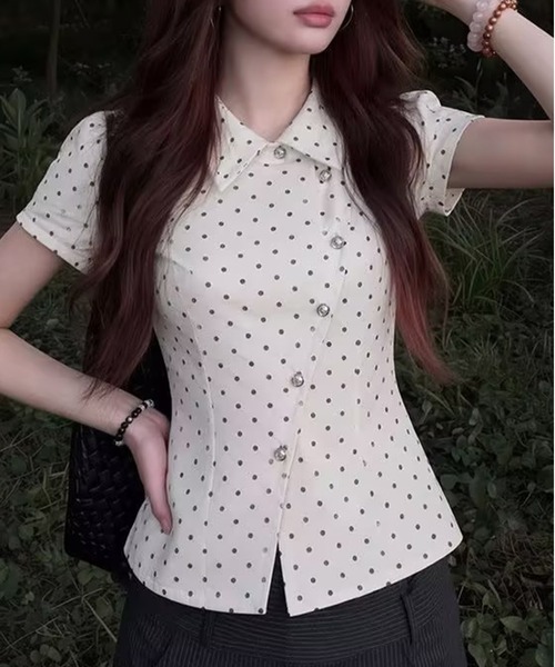AsheKsha(アシクシャ)の「水玉柄ウエストマーク半袖シャツ(Tシャツ/カットソー・レディース・ホワイト・M)」の5枚目の写真