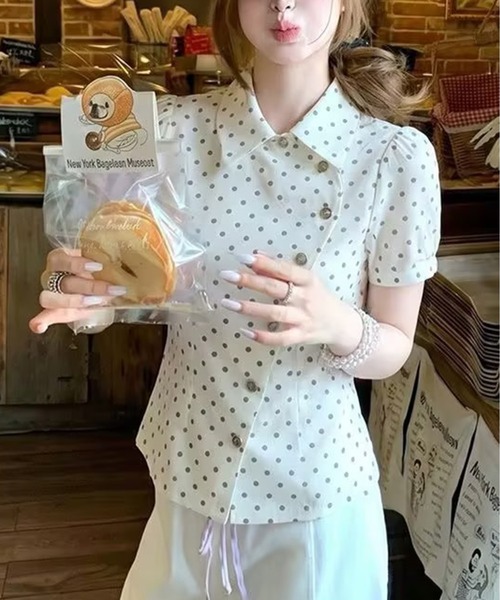 AsheKsha(アシクシャ)の「水玉柄ウエストマーク半袖シャツ(Tシャツ/カットソー・レディース・ホワイト・M)」の6枚目の写真