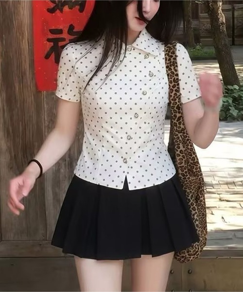 AsheKsha(アシクシャ)の「水玉柄ウエストマーク半袖シャツ(Tシャツ/カットソー・レディース・ホワイト・M)」の8枚目の写真