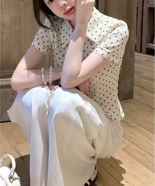 AsheKsha(アシクシャ)の「水玉柄ウエストマーク半袖シャツ(Tシャツ/カットソー・レディース・ホワイト・M)」の9枚目の写真