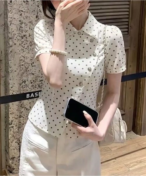 AsheKsha(アシクシャ)の「水玉柄ウエストマーク半袖シャツ(Tシャツ/カットソー・レディース・ホワイト・M)」の10枚目の写真