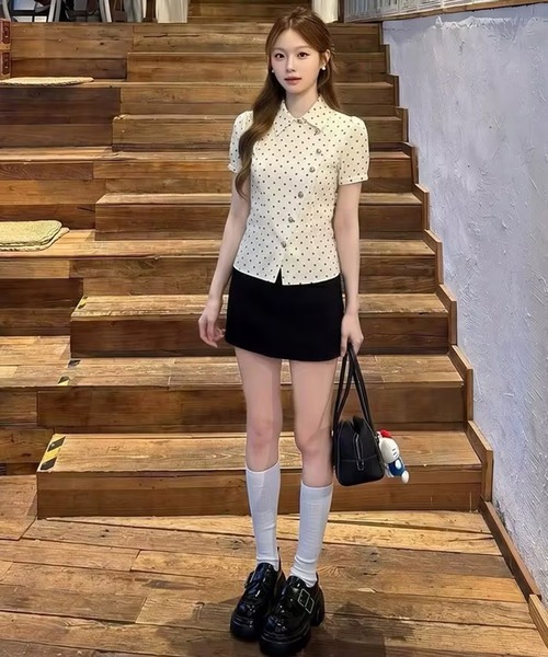 AsheKsha(アシクシャ)の「水玉柄ウエストマーク半袖シャツ(Tシャツ/カットソー・レディース・ホワイト・M)」の12枚目の写真