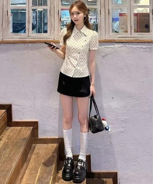 AsheKsha(アシクシャ)の「水玉柄ウエストマーク半袖シャツ(Tシャツ/カットソー・レディース・ホワイト・M)」の13枚目の写真
