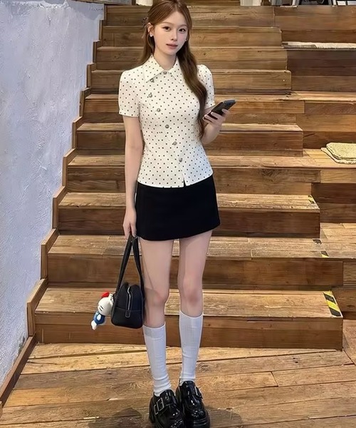 AsheKsha(アシクシャ)の「水玉柄ウエストマーク半袖シャツ(Tシャツ/カットソー・レディース・ホワイト・M)」の14枚目の写真