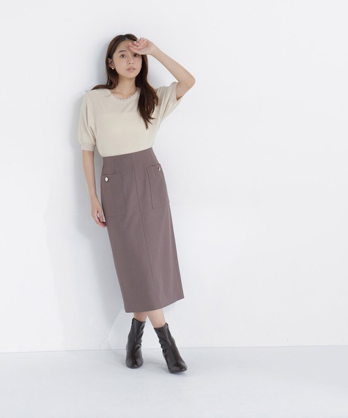 NATURAL BEAUTY BASIC(ナチュラルビューティーベーシック)の「ヘリンボーンナロースカート(スカート・レディース・ブラウン/チャコールグレー・MEDIUM/SMALL/X-SMALL)」の13枚目の写真