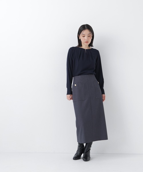 NATURAL BEAUTY BASIC(ナチュラルビューティーベーシック)の「ヘリンボーンナロースカート(スカート・レディース・ブラウン/チャコールグレー・MEDIUM/SMALL/X-SMALL)」の3枚目の写真