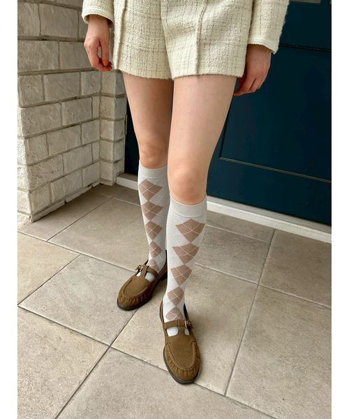 LILY BROWN(リリーブラウン)の「ラメ入りアーガイルハイソックス(ソックス/靴下・レディース・ライトグレー/ブラウン/ブラック・F)」の12枚目の写真