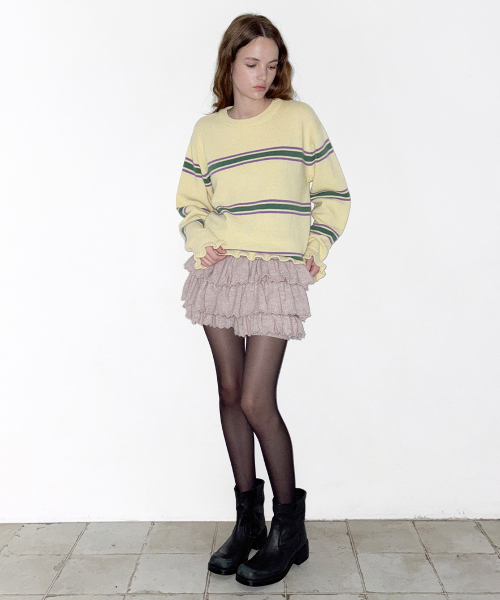 SINOON(シヌーン)の「SN Stripe Ruffle Pullover (Yellow)(ニット/セーター・レディース・イエロー・FREE)」の2枚目の写真