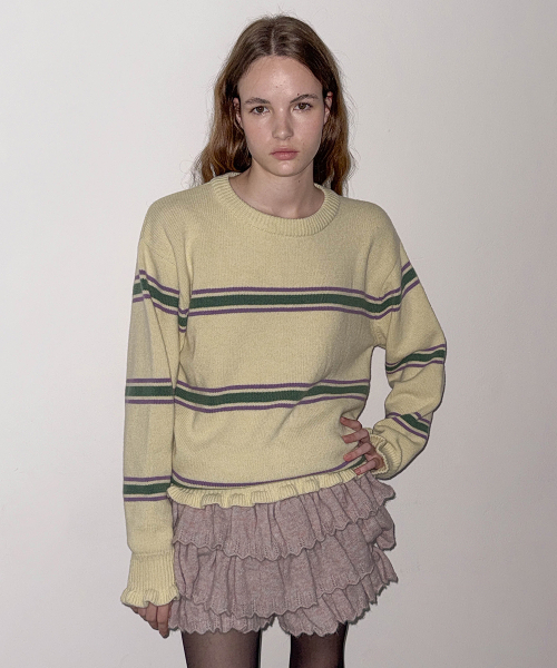 SINOON(シヌーン)の「SN Stripe Ruffle Pullover (Yellow)(ニット/セーター・レディース・イエロー・FREE)」の3枚目の写真