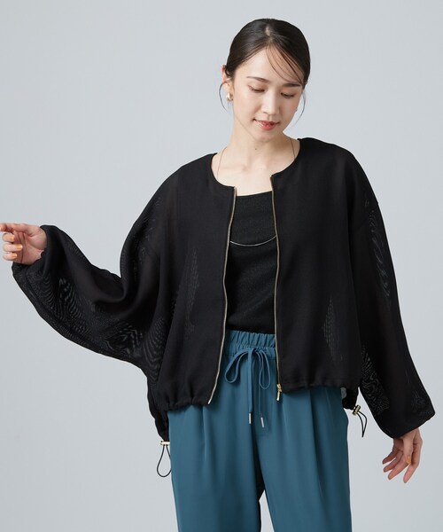 SHOO・LA・RUE(シューラルー)の「【通気性〇/セットアップ可/洗濯機可】メッシュドルマン ジップブルゾン(ブルゾン・レディース・ボルドー/ブラウン系/オフホワイト/ブラック・00)」の10枚目の写真