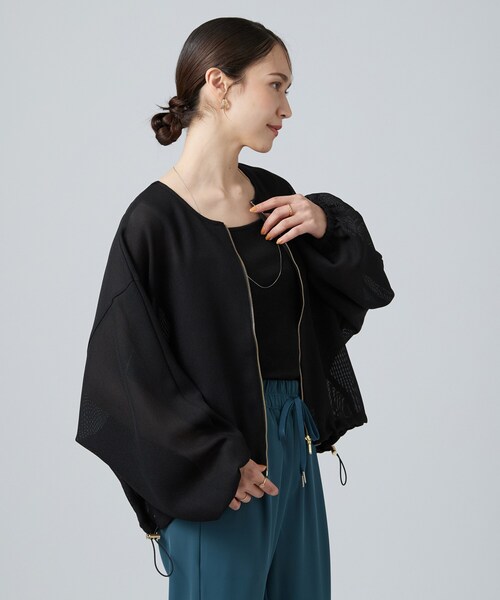 SHOO・LA・RUE(シューラルー)の「【通気性〇/セットアップ可/洗濯機可】メッシュドルマン ジップブルゾン(ブルゾン・レディース・ボルドー/ブラウン系/オフホワイト/ブラック・00)」の11枚目の写真
