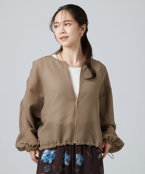 SHOO・LA・RUE(シューラルー)の「【通気性〇/セットアップ可/洗濯機可】メッシュドルマン ジップブルゾン(ブルゾン・レディース・ボルドー/ブラウン系/オフホワイト/ブラック・00)」の19枚目の写真
