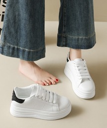 厚底スニーカー白 かかとラインストーン靴