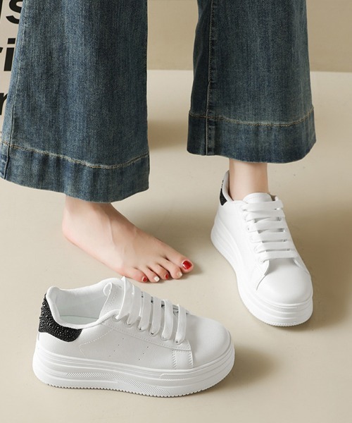 Miniministore(ミニミニストア)の「厚底スニーカー白 かかとラインストーン靴(スニーカー・レディース・シルバー/ゴールド/ブラック・23.0cm/22.5cm/24.5cm/24.0cm/23.5cm)」の2枚目の写真