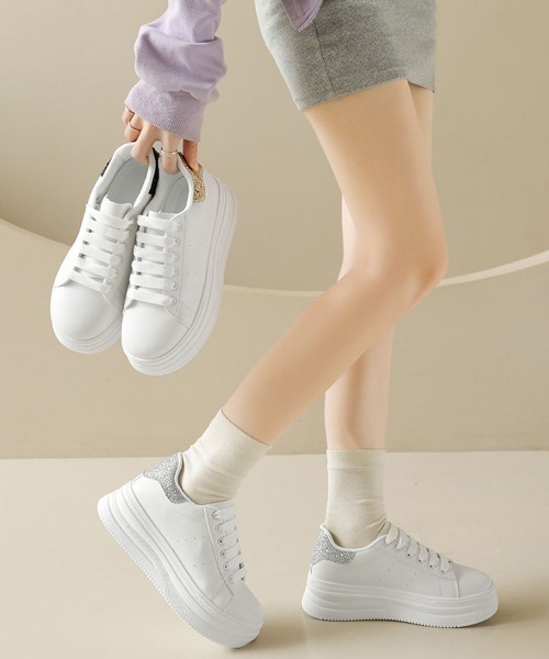 Miniministore(ミニミニストア)の「厚底スニーカー白 かかとラインストーン靴(スニーカー・レディース・シルバー/ゴールド/ブラック・23.0cm/22.5cm/24.5cm/24.0cm/23.5cm)」の19枚目の写真
