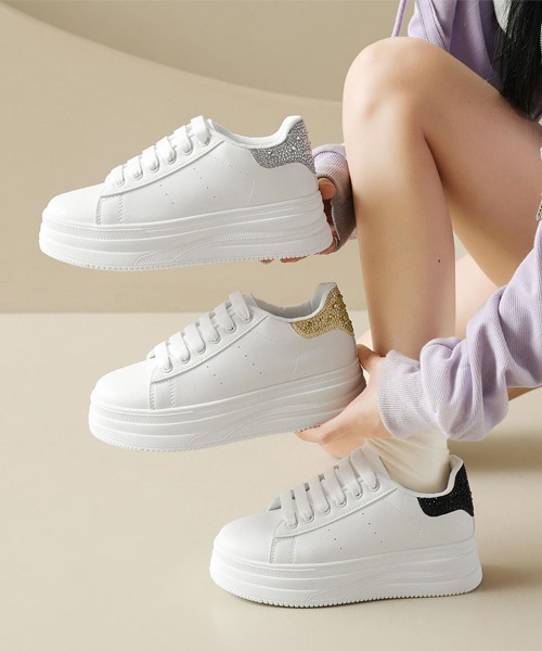 Miniministore(ミニミニストア)の「厚底スニーカー白 かかとラインストーン靴(スニーカー・レディース・シルバー/ゴールド/ブラック・23.0cm/22.5cm/24.5cm/24.0cm/23.5cm)」の22枚目の写真