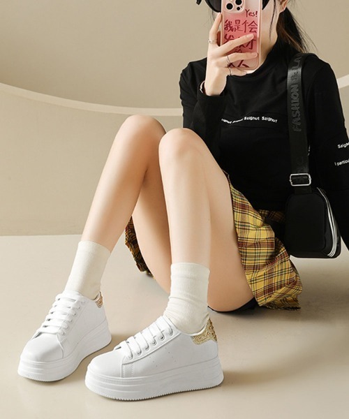 Miniministore(ミニミニストア)の「厚底スニーカー白 かかとラインストーン靴(スニーカー・レディース・シルバー/ゴールド/ブラック・23.0cm/22.5cm/24.5cm/24.0cm/23.5cm)」の15枚目の写真