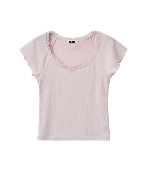 UUUUP（ユープ）の「レーススcoopT - ピンク（Tシャツ/カットソー・レディース・その他・SMALL/MEDIUM）」の2枚目の写真