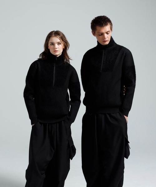 Y-3(ワイスリー)の「Y-3 KNITTED PANEL BLOCKED HALF ZIP(ニット/セーター・メンズ・ブラック・XX-LARGE/XX-SMALL/X-SMALL/SMALL/MEDIUM/LARGE/X-LARGE)」の1枚目の写真