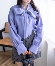 刺繍入りボウタイリボンブラウス［骨格ウェーブ／フェミニン／オフィスカジュアル］
