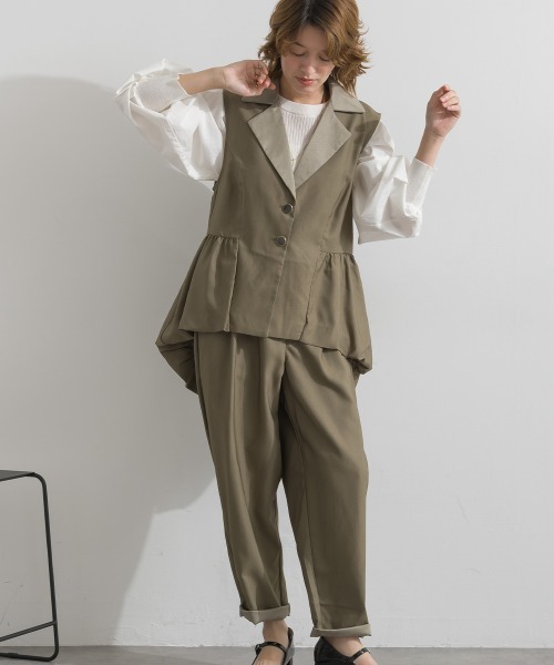 Material(Avenue)(マテリアル)の「【Material】デニム風ツイル バルーンペプラム テーラードカラー アシンメトリー ジレ セットアップ可(その他アウター・レディース・ブラック/カーキ系/インディゴブルー・FREE)」の13枚目の写真