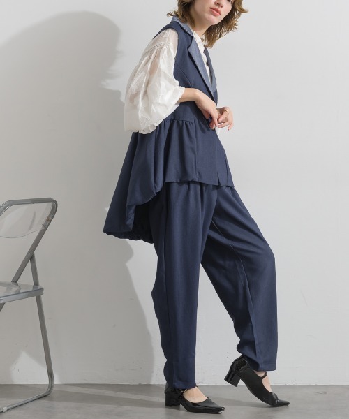 Material(Avenue)(マテリアル)の「【Material】デニム風ツイル バルーンペプラム テーラードカラー アシンメトリー ジレ セットアップ可(その他アウター・レディース・ブラック/カーキ系/インディゴブルー・FREE)」の15枚目の写真