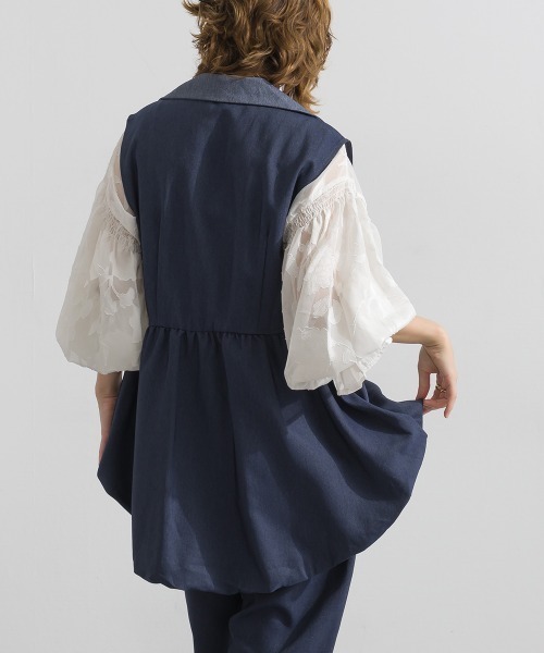Material(Avenue)(マテリアル)の「【Material】デニム風ツイル バルーンペプラム テーラードカラー アシンメトリー ジレ セットアップ可(その他アウター・レディース・ブラック/カーキ系/インディゴブルー・FREE)」の16枚目の写真