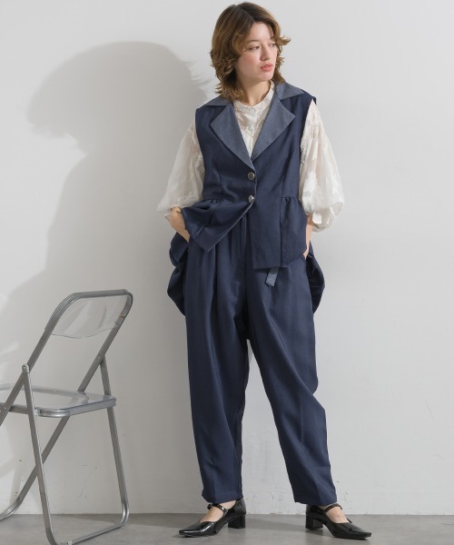 Material(Avenue)(マテリアル)の「【Material】デニム風ツイル バルーンペプラム テーラードカラー アシンメトリー ジレ セットアップ可(その他アウター・レディース・ブラック/カーキ系/インディゴブルー・FREE)」の20枚目の写真