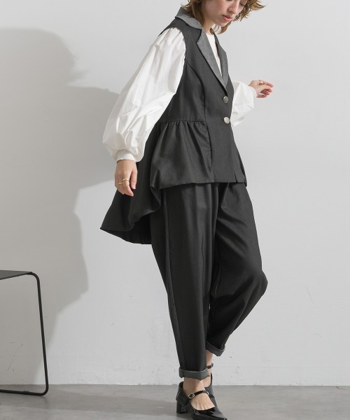 Material(Avenue)(マテリアル)の「【Material】デニム風ツイル バルーンペプラム テーラードカラー アシンメトリー ジレ セットアップ可(その他アウター・レディース・ブラック/カーキ系/インディゴブルー・FREE)」の22枚目の写真