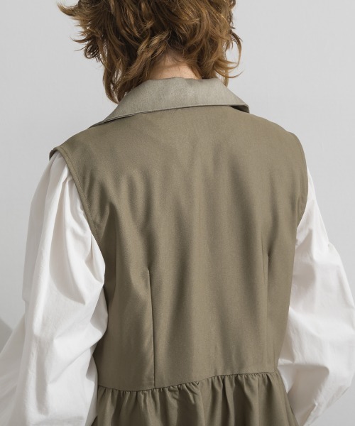 Material(Avenue)(マテリアル)の「【Material】デニム風ツイル バルーンペプラム テーラードカラー アシンメトリー ジレ セットアップ可(その他アウター・レディース・ブラック/カーキ系/インディゴブルー・FREE)」の4枚目の写真