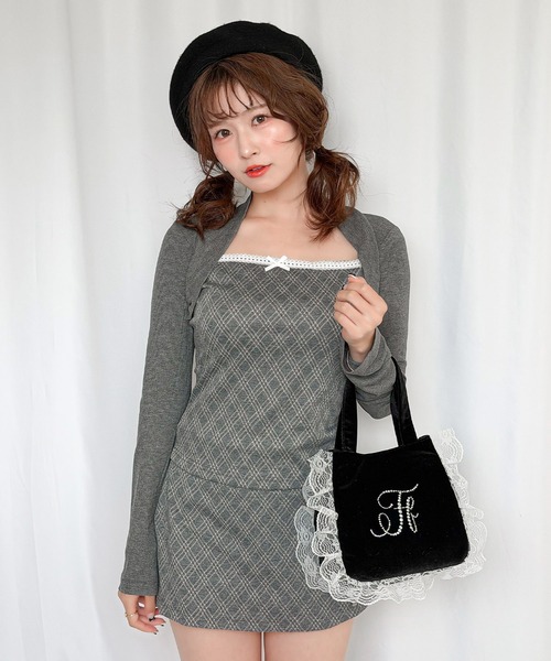 frunco(フランコ)の「【セットアップ対応可能】チェックドッキングトップス(Tシャツ/カットソー・レディース・ブラウン/グレー・FREE)」の1枚目の写真