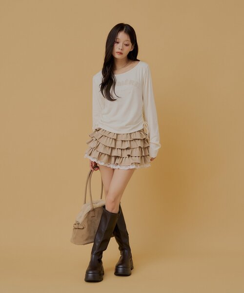 Chico(チコ)の「フリルティアードショートパンツ(スカート・レディース・ベージュ/ホワイト/ブラック・SMALL/MEDIUM)」の14枚目の写真