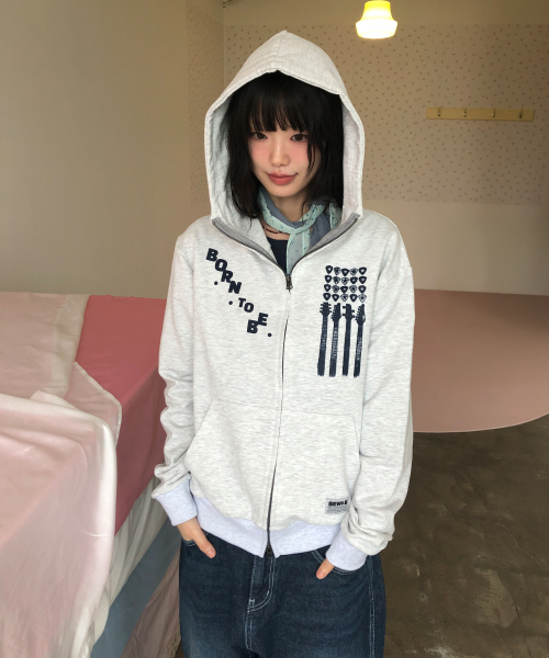 SEW-B（ソービー）の「ハイネック GUITARS (セミオーバー) ジップアップパーカー [ホワイトメランジ]（パーカー・レディース・その他・FREE）」の2枚目の写真