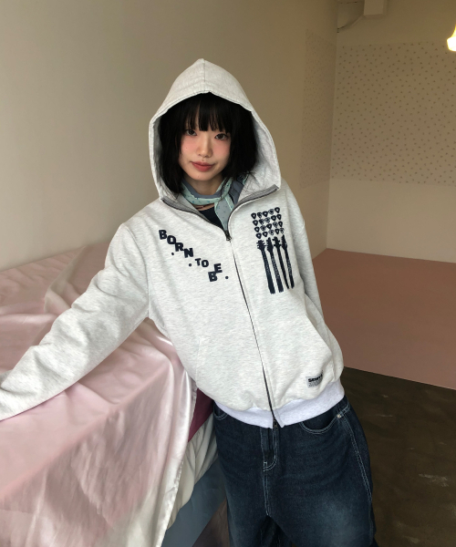 SEW-B（ソービー）の「ハイネック GUITARS (セミオーバー) ジップアップパーカー [ホワイトメランジ]（パーカー・レディース・その他・FREE）」の3枚目の写真
