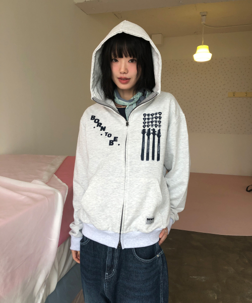 SEW-B（ソービー）の「ハイネック GUITARS (セミオーバー) ジップアップパーカー [ホワイトメランジ]（パーカー・レディース・その他・FREE）」の4枚目の写真