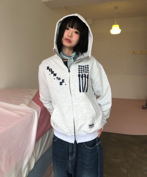 SEW-B（ソービー）の「ハイネック GUITARS (セミオーバー) ジップアップパーカー [ホワイトメランジ]（パーカー・レディース・その他・FREE）」の5枚目の写真