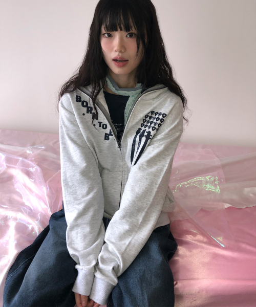 SEW-B（ソービー）の「ハイネック GUITARS (セミオーバー) ジップアップパーカー [ホワイトメランジ]（パーカー・レディース・その他・FREE）」の6枚目の写真