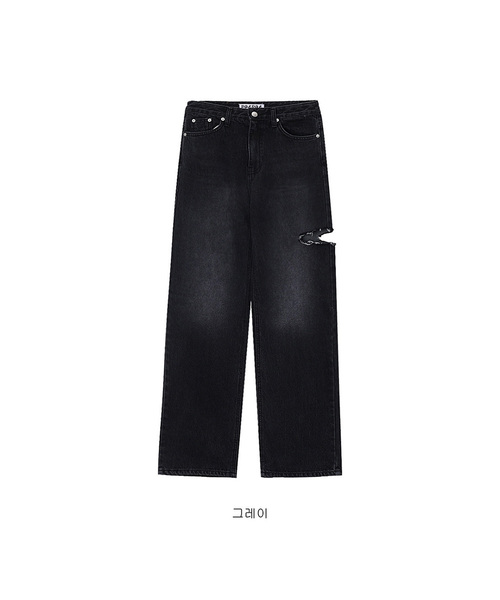FORTYFOUR（フォーティフォー）の「[W] スリットポイントストレートジーンズ（デニムパンツ・レディース・ダークブルー/ブラック×ブルー・SMALL/MEDIUM/LARGE）」の2枚目の写真