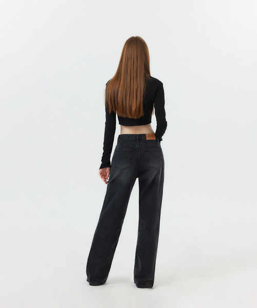 FORTYFOUR（フォーティフォー）の「[W] スリットポイントストレートジーンズ（デニムパンツ・レディース・ダークブルー/ブラック×ブルー・SMALL/MEDIUM/LARGE）」の7枚目の写真