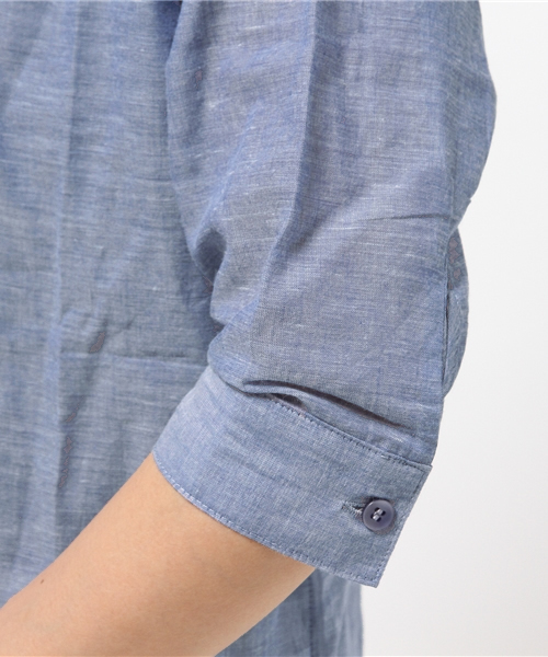 VENCEEXCHANGE（ヴァンスエクスチェンジ）の「レースアップ綿麻シャツ                （シャツ/ブラウス・レディース・オフホワイト/ダークグリーン/ブルー・MEDIUM）」の8枚目の写真