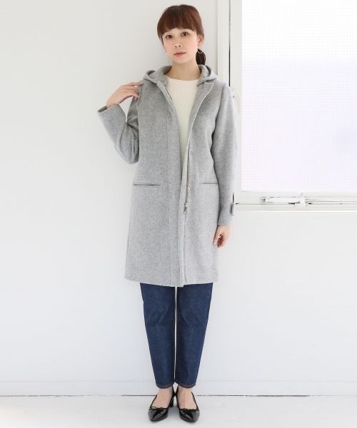 A part by（アパートバイ）の「casheepフード/ノーカラーコート 727645 （その他アウター・レディース・グレー/キャメル/ネイビー・MEDIUM/LARGE）」の4枚目の写真
