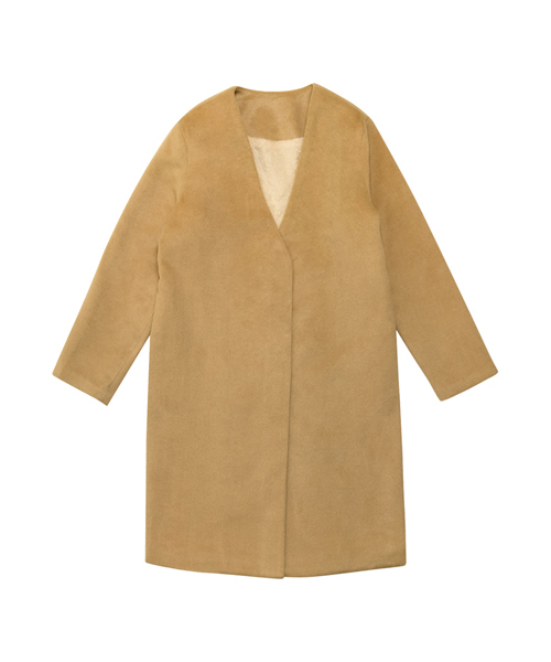 Re:EDIT（リエディ）の「中ファーノーカラーチェスターコート（チェスターコート・レディース・ブラック/アイボリー/ベージュ/ライトグレー/キャメル/ライトブルー/ミント/パープル/ブラック系その他/ベージュ系その他・MEDIUM/LARGE）」の6枚目の写真