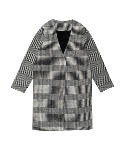 Re:EDIT（リエディ）の「中ファーノーカラーチェスターコート（チェスターコート・レディース・ブラック/アイボリー/ベージュ/ライトグレー/キャメル/ライトブルー/ミント/パープル/ブラック系その他/ベージュ系その他・MEDIUM/LARGE）」の4枚目の写真