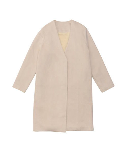 Re:EDIT（リエディ）の「中ファーノーカラーチェスターコート（チェスターコート・レディース・ブラック/アイボリー/ベージュ/ライトグレー/キャメル/ライトブルー/ミント/パープル/ブラック系その他/ベージュ系その他・MEDIUM/LARGE）」の2枚目の写真