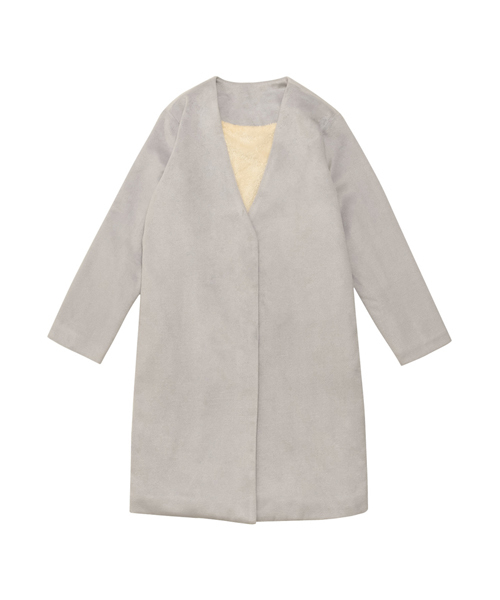 Re:EDIT（リエディ）の「中ファーノーカラーチェスターコート（チェスターコート・レディース・ブラック/アイボリー/ベージュ/ライトグレー/キャメル/ライトブルー/ミント/パープル/ブラック系その他/ベージュ系その他・MEDIUM/LARGE）」の5枚目の写真