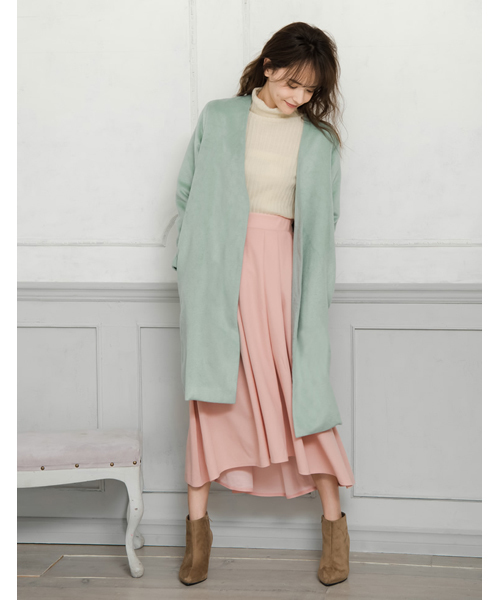 Re:EDIT（リエディ）の「中ファーノーカラーチェスターコート（チェスターコート・レディース・ブラック/アイボリー/ベージュ/ライトグレー/キャメル/ライトブルー/ミント/パープル/ブラック系その他/ベージュ系その他・MEDIUM/LARGE）」の8枚目の写真