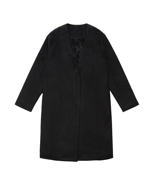 Re:EDIT（リエディ）の「中ファーノーカラーチェスターコート（チェスターコート・レディース・ブラック/アイボリー/ベージュ/ライトグレー/キャメル/ライトブルー/ミント/パープル/ブラック系その他/ベージュ系その他・MEDIUM/LARGE）」の3枚目の写真