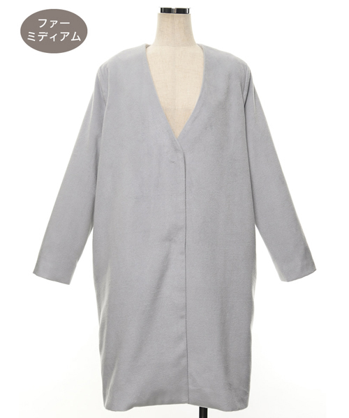 Re:EDIT（リエディ）の「中ファーノーカラーチェスターコート（チェスターコート・レディース・ブラック/アイボリー/ベージュ/ライトグレー/キャメル/ライトブルー/ミント/パープル/ブラック系その他/ベージュ系その他・MEDIUM/LARGE）」の13枚目の写真